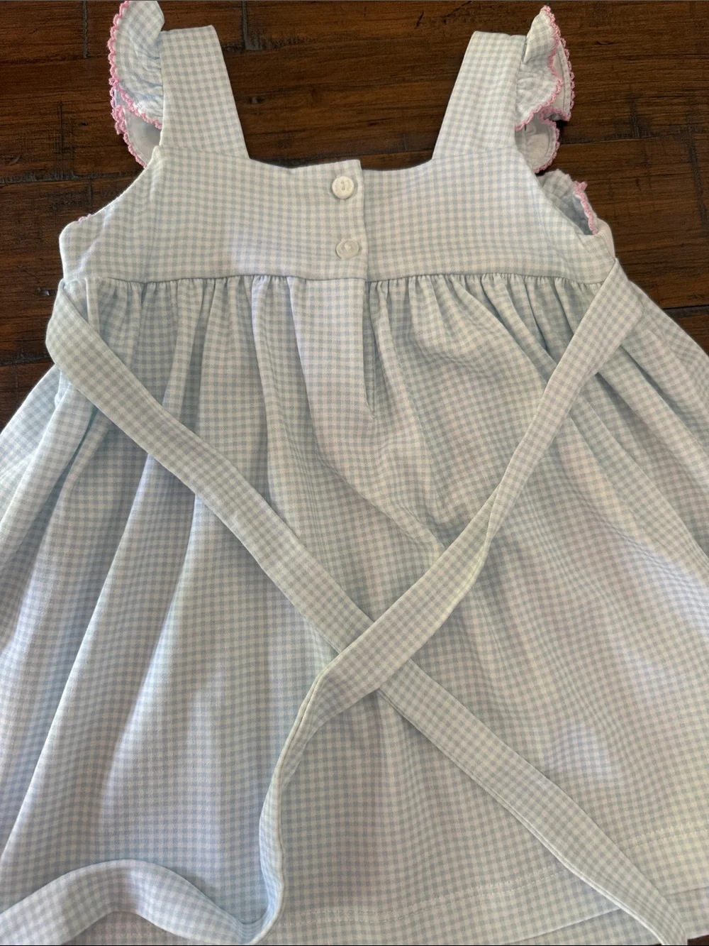 Smocked Rainbow Gingham Sun Dress for Kids - Light Blue